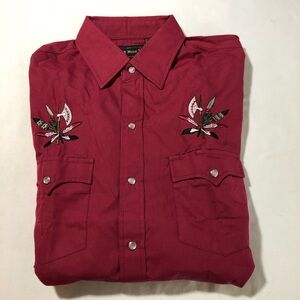 Vintage high noon pearl snap western shirt cranberry red mens M embroidered